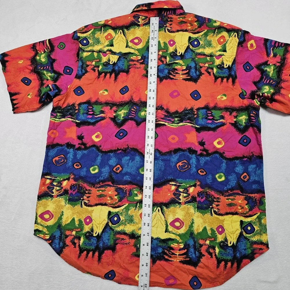 Vtg Wrangler Shirt Mens XL Brushpopper Bright Loud Bull Skull Tie Dye Groovy - Picture 13 of 13